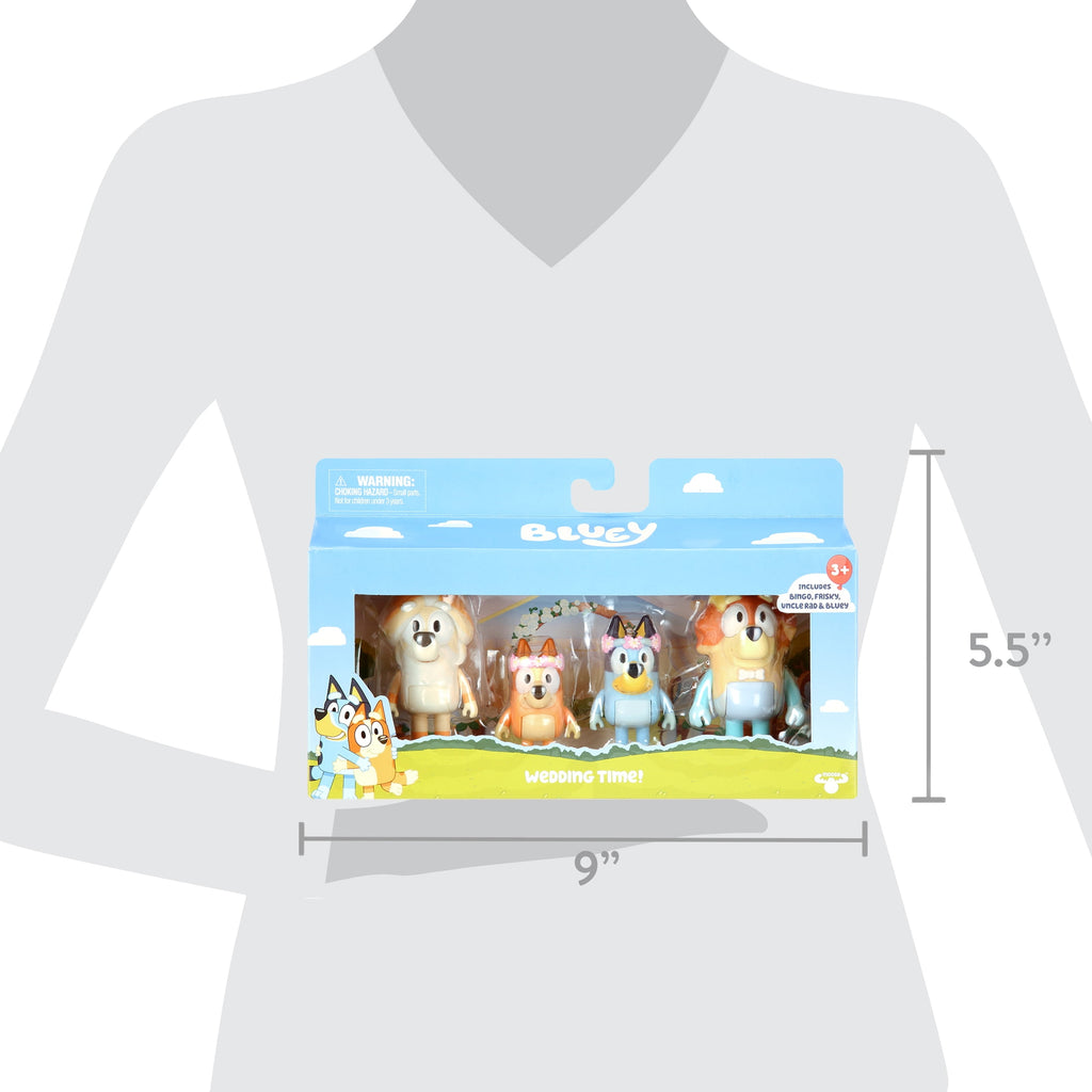 Bluey 4-Pack Wedding Figures, Includes Uncle Rad, Frisky, Bluey and Bingo, Toys for Kids 3-6 Years