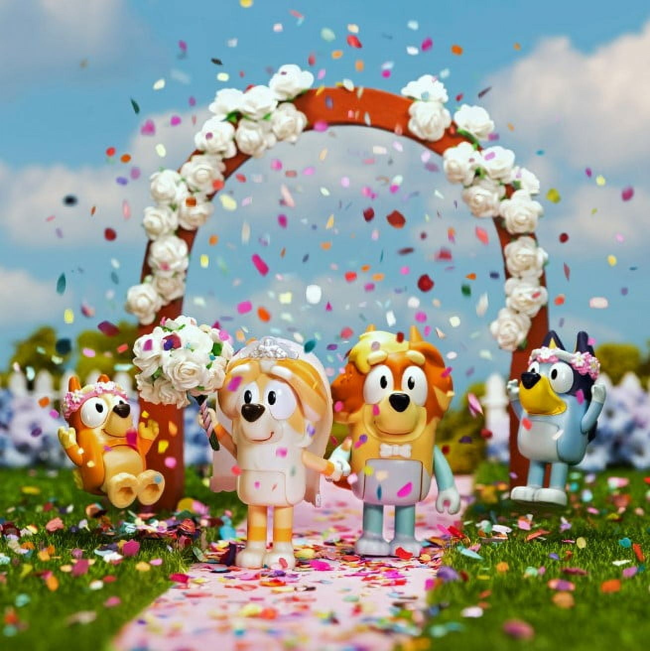 Bluey 4-Pack Wedding Figures, Includes Uncle Rad, Frisky, Bluey and Bingo, Toys for Kids 3-6 Years