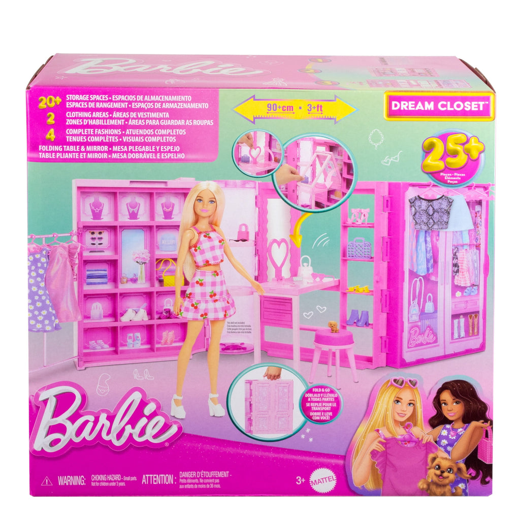 Barbie Dream Closet Toy Playset with Clothes & Accessories, 3-ft-Wide with 25+ Pieces