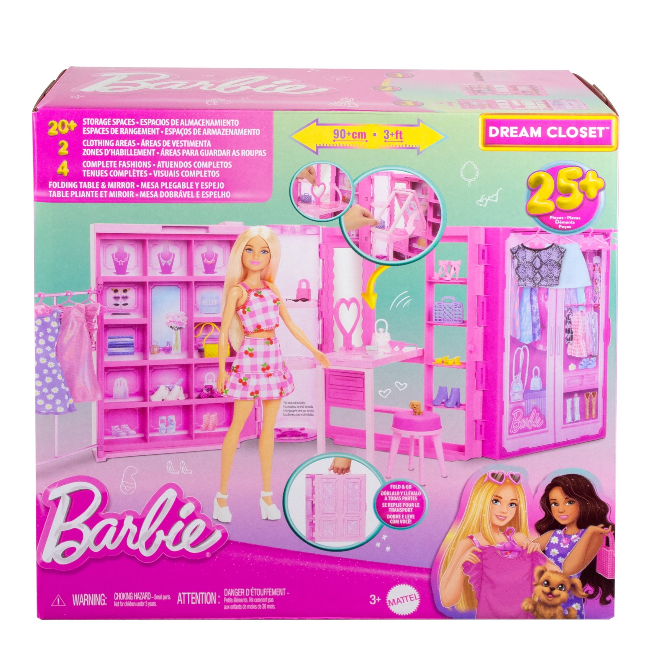 Barbie Dream Closet Toy Playset with Clothes & Accessories, 3-ft-Wide with 25+ Pieces