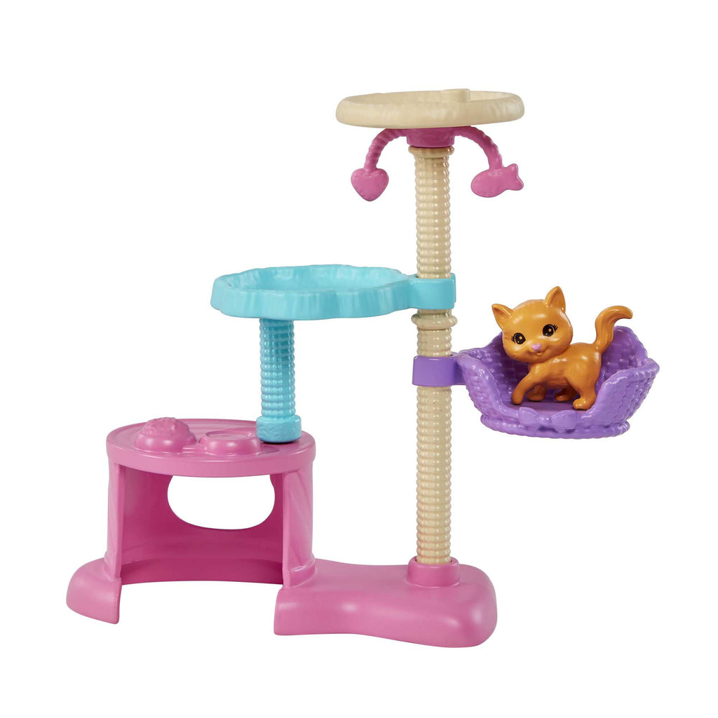 Barbie Kitty Condo Playset with Brunette Fashion Doll, 4 Kittens, Cat Tree & Accessories