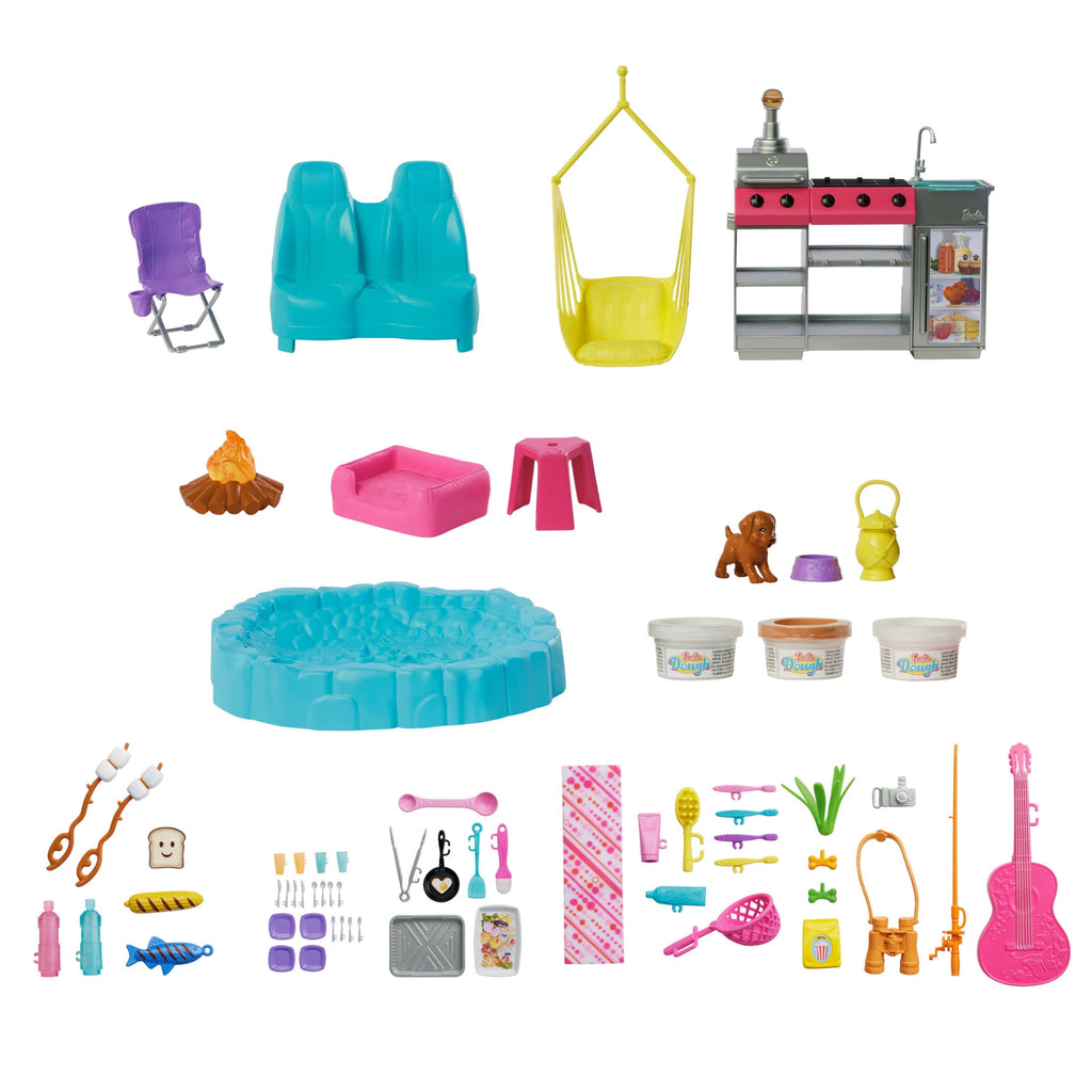 Barbie Dream Camper Playset with Roof Tent, BBQ Grill with Color-Change Feature & 60+ Accessories