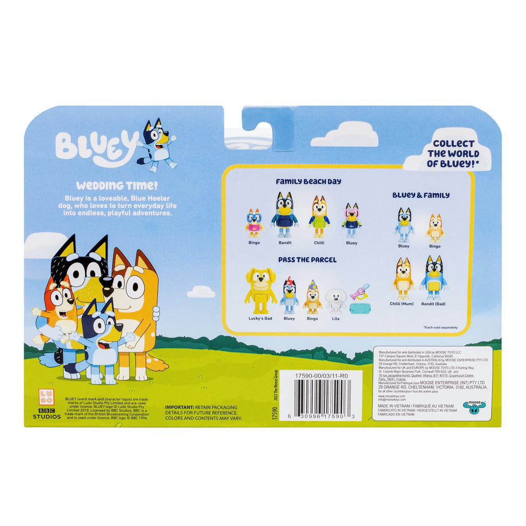Bluey 4-Pack Wedding Figures, Includes Uncle Rad, Frisky, Bluey and Bingo, Toys for Kids 3-6 Years