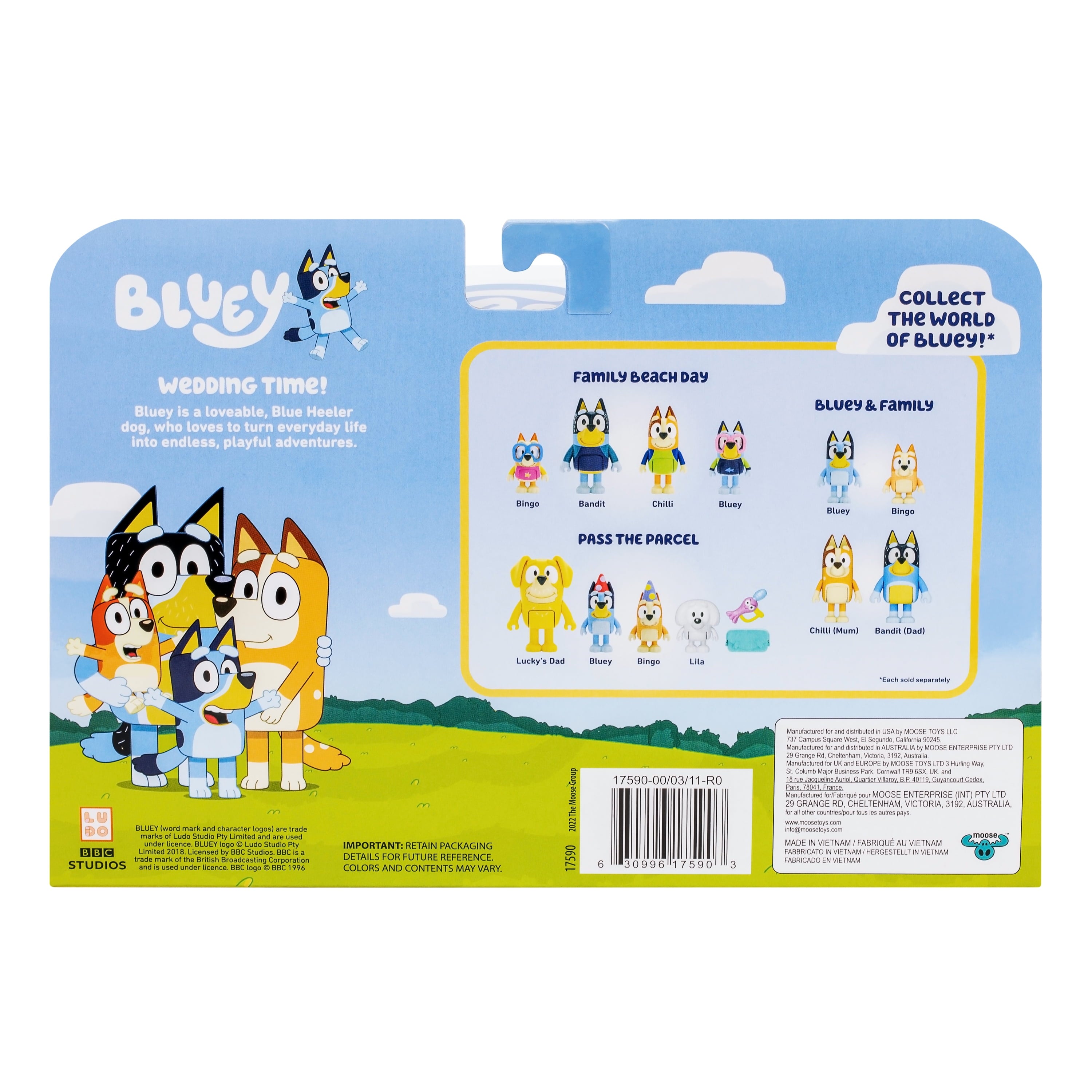 Bluey 4-Pack Wedding Figures, Includes Uncle Rad, Frisky, Bluey and Bingo, Toys for Kids 3-6 Years