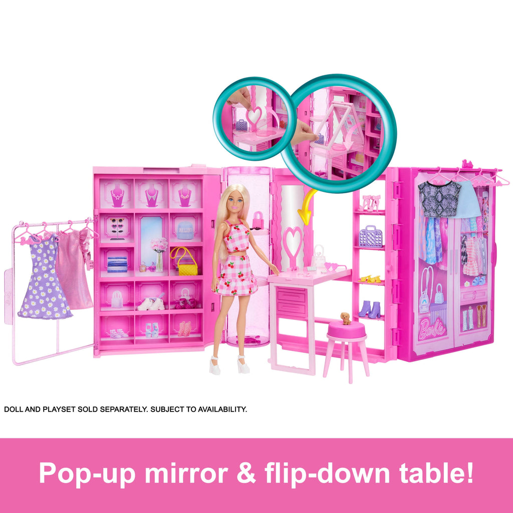 Barbie Dream Closet Toy Playset with Clothes & Accessories, 3-ft-Wide with 25+ Pieces