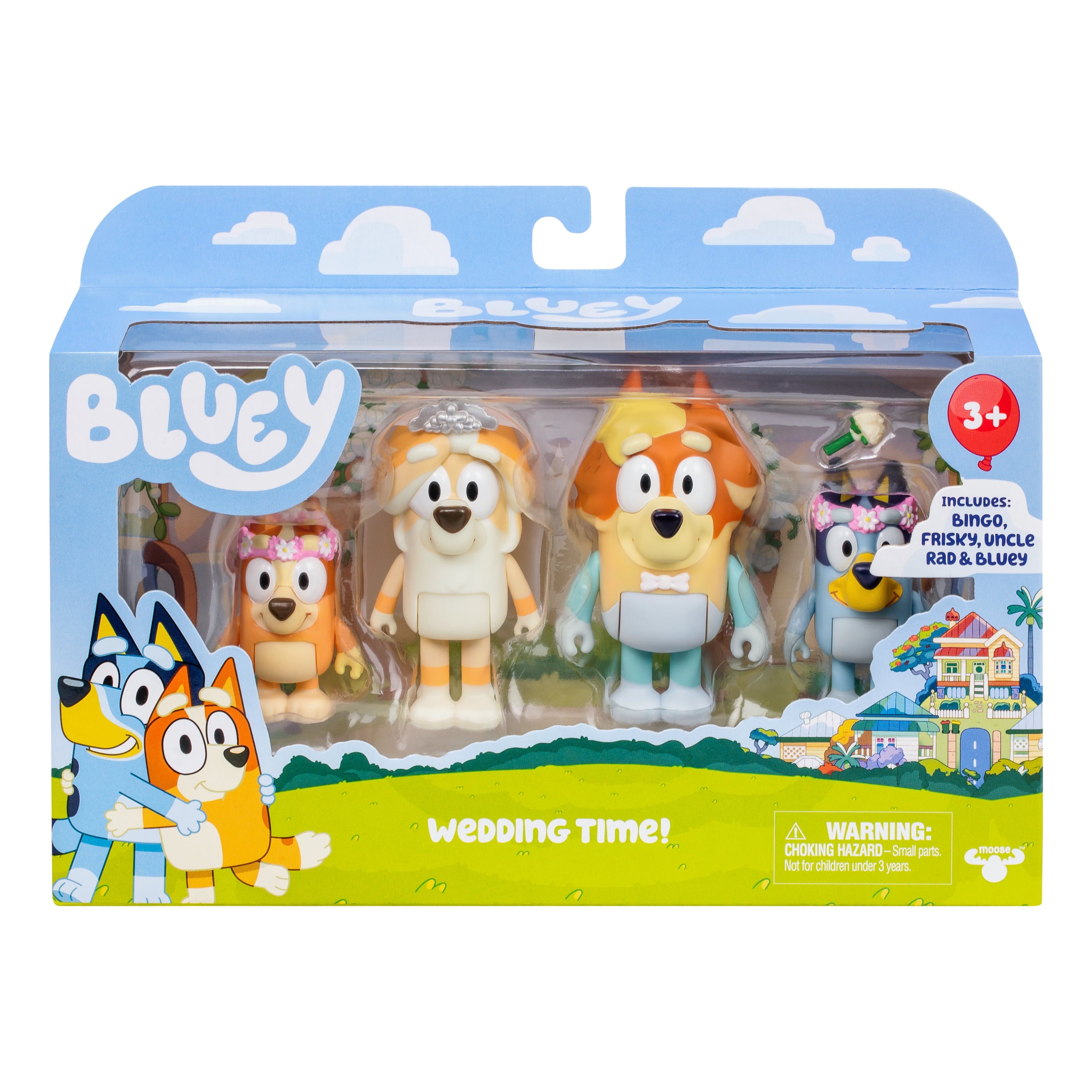 Bluey 4-Pack Wedding Figures, Includes Uncle Rad, Frisky, Bluey and Bingo, Toys for Kids 3-6 Years