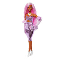 Barbie Deluxe Style Doll #1 in Glossy Pink Barbiecore Dress with Velvet Gloves, Pink Hair
