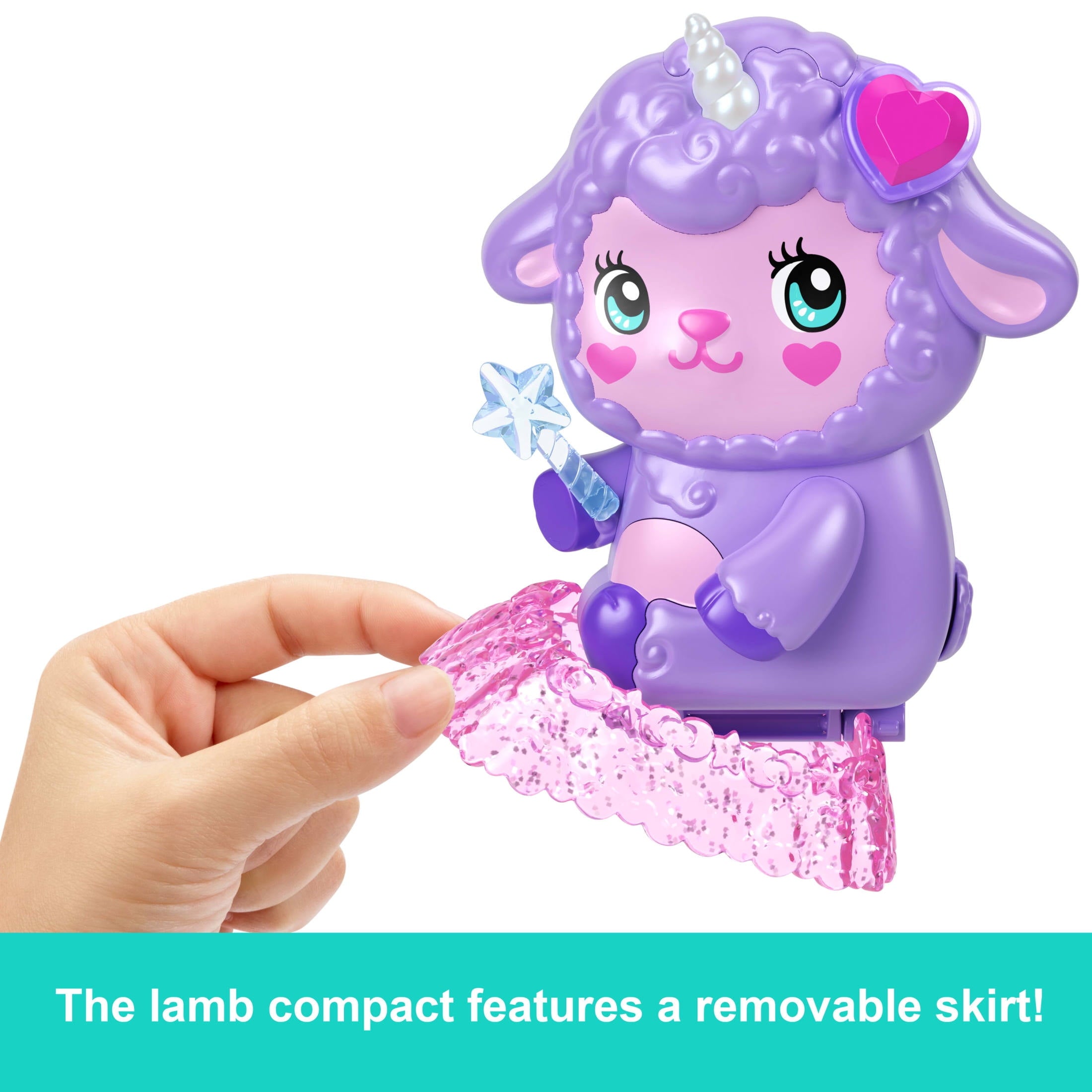 Polly Pocket Cozy Dreamland Lamb Compact Playset with 1 Micro Doll and Pet Unicorn, Travel Toy with Food & Styling Accessories