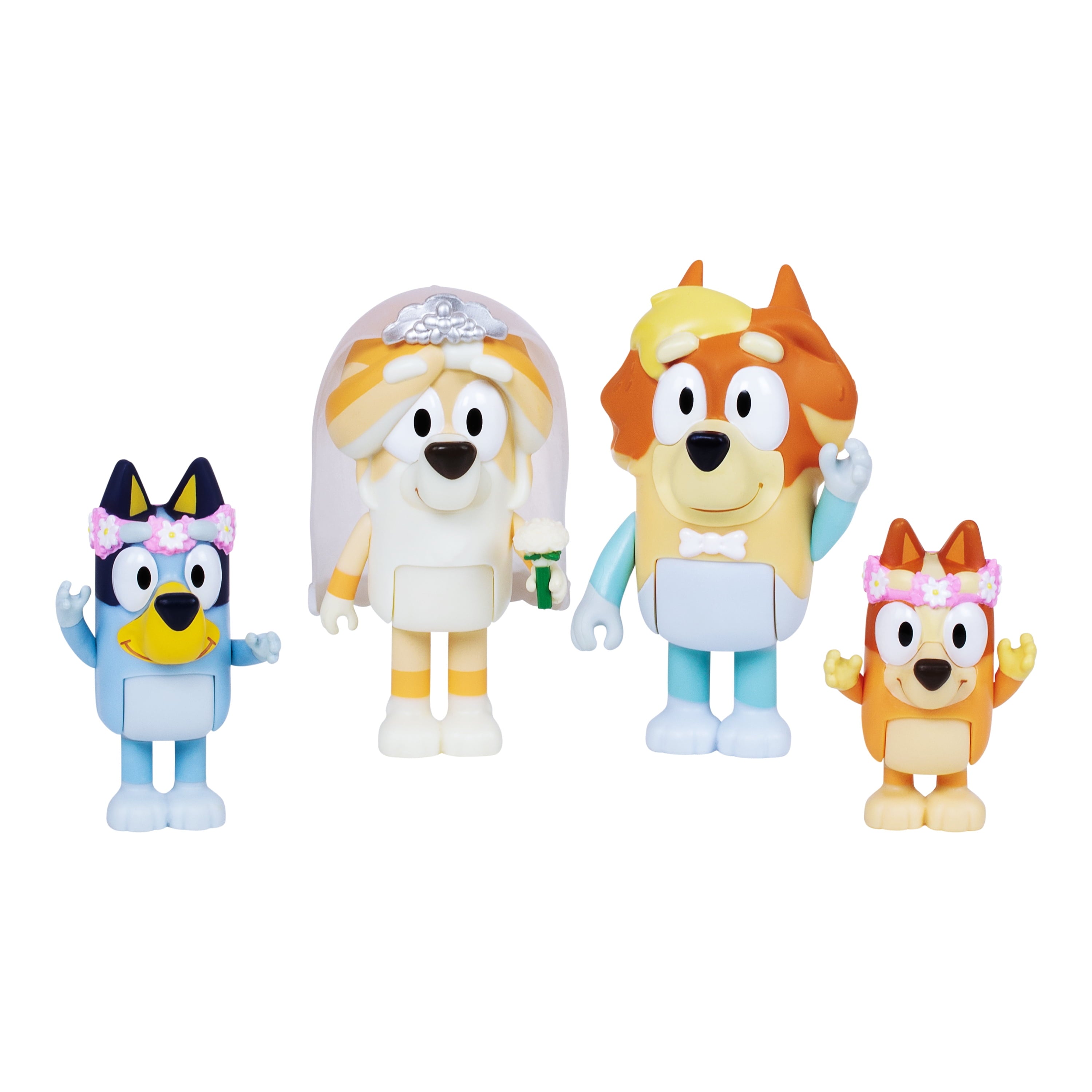 Bluey 4-Pack Wedding Figures, Includes Uncle Rad, Frisky, Bluey and Bingo, Toys for Kids 3-6 Years