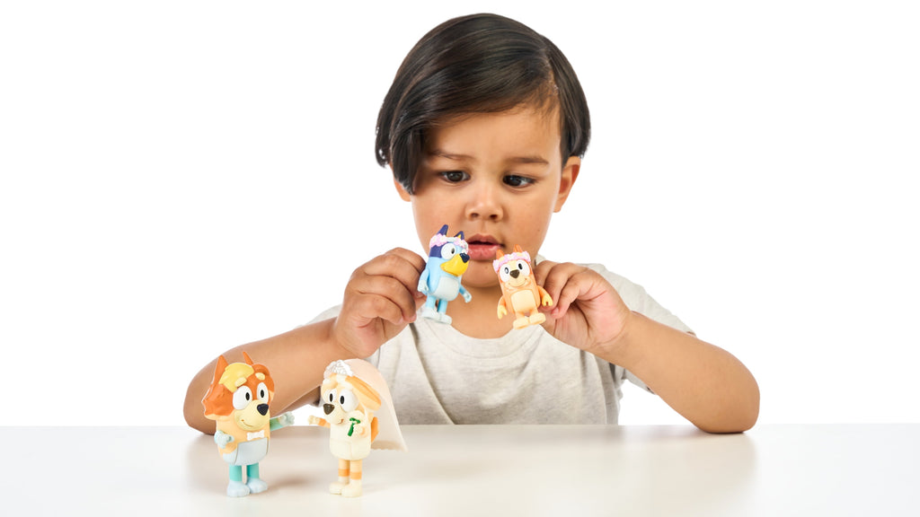 Bluey 4-Pack Wedding Figures, Includes Uncle Rad, Frisky, Bluey and Bingo, Toys for Kids 3-6 Years