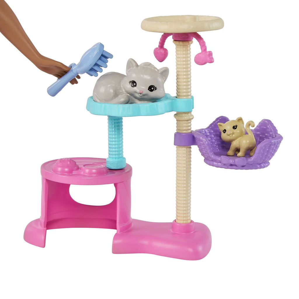 Barbie Kitty Condo Playset with Brunette Fashion Doll, 4 Kittens, Cat Tree & Accessories