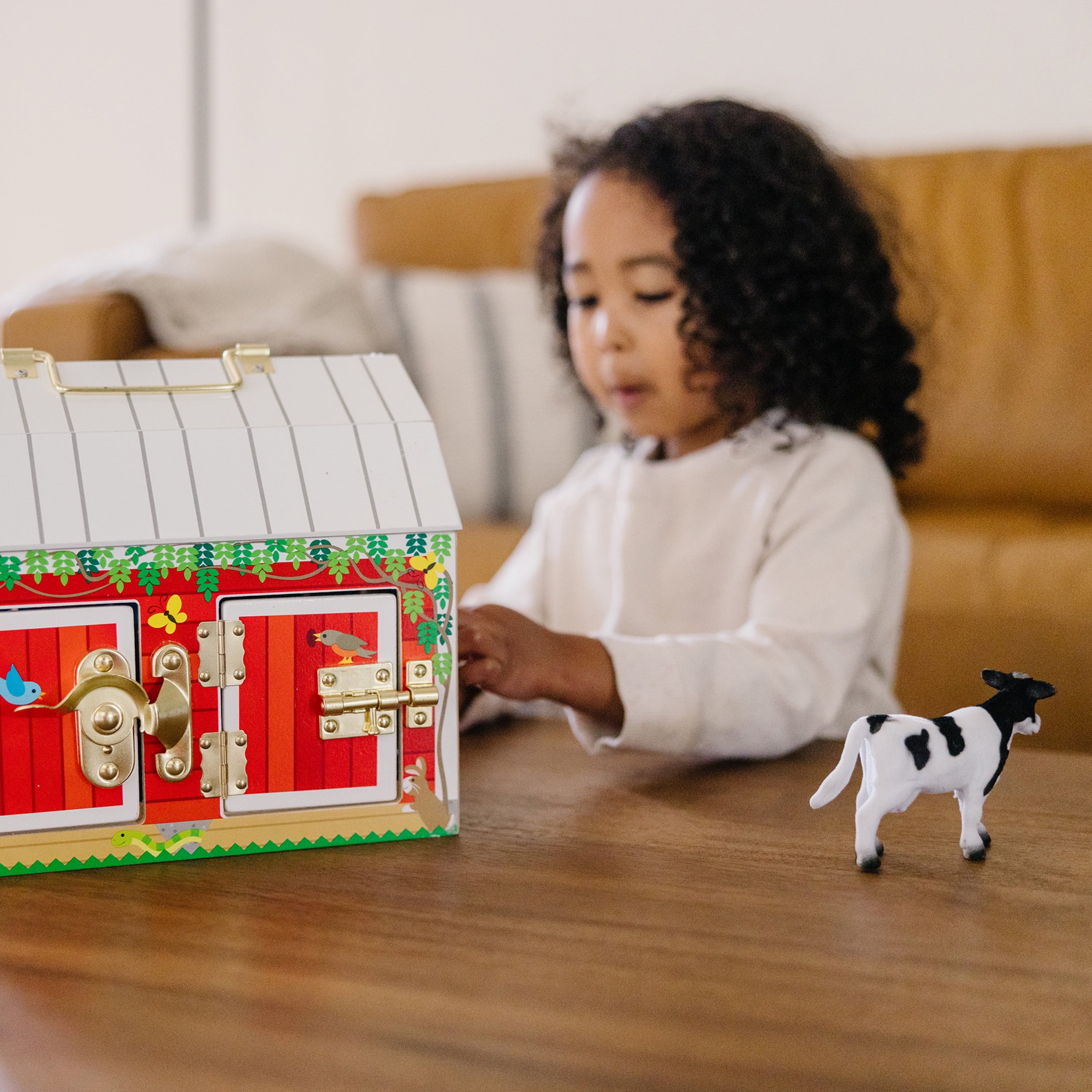 Melissa & Doug Latches Wooden Activity Barn with 5 Doors, 4 Play Figure Farm Animals